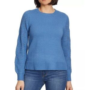 Christian Siriano New York Pointelle Pullover Crewneck Blue Sweater, size XXL